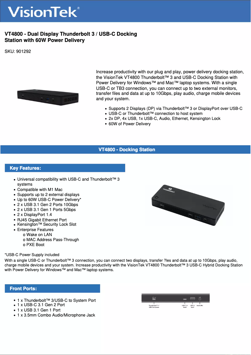 Page n°1 - Manuel utilisateur VisionTek VT4800