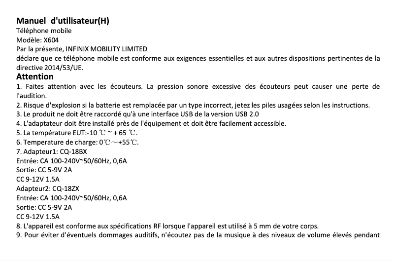 Page n°1 - Manuel utilisateur Infinix X604