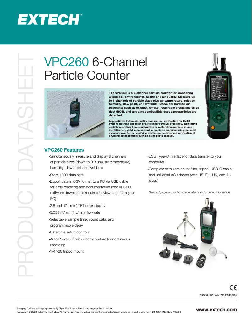 Página 1 del manual Ficha técnica Extech VPC260