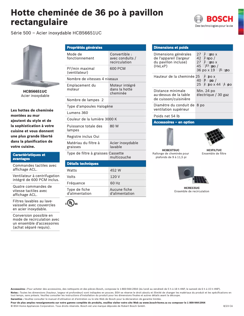 Page n°1 - Fiche technique Bosch HCB56651UC