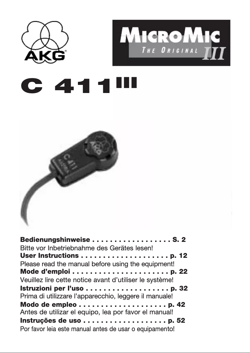 Page n°1 - Manuel utilisateur AKG C417 PP