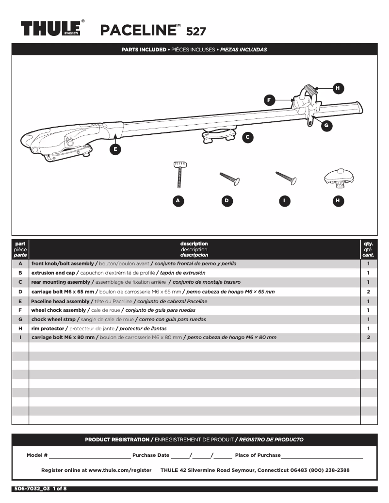 Page n°1 - Manuel utilisateur Thule Paceline 527