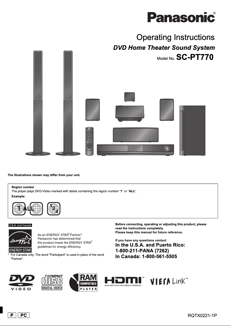 Page 1 de la notice Manuel utilisateur Panasonic SC-PT770