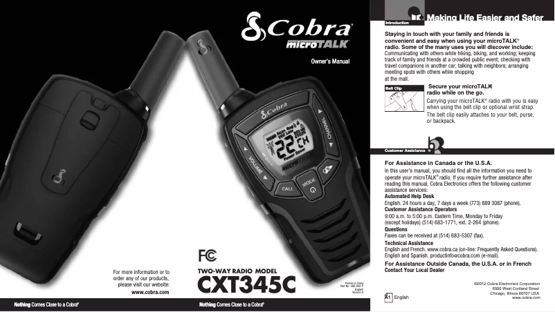 Page 1 de la notice Manuel utilisateur Cobra MicroTalk CXT345C