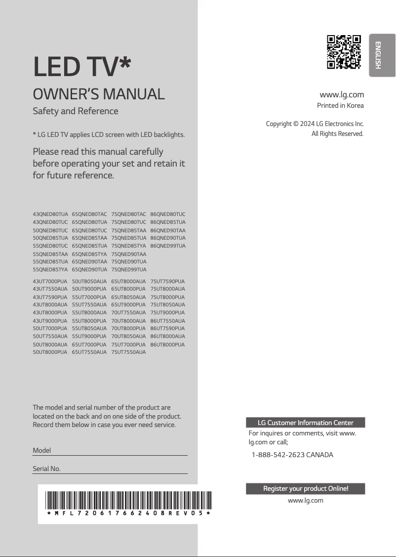 Page 1 of the manual User Manual LG 70UT8000PUA