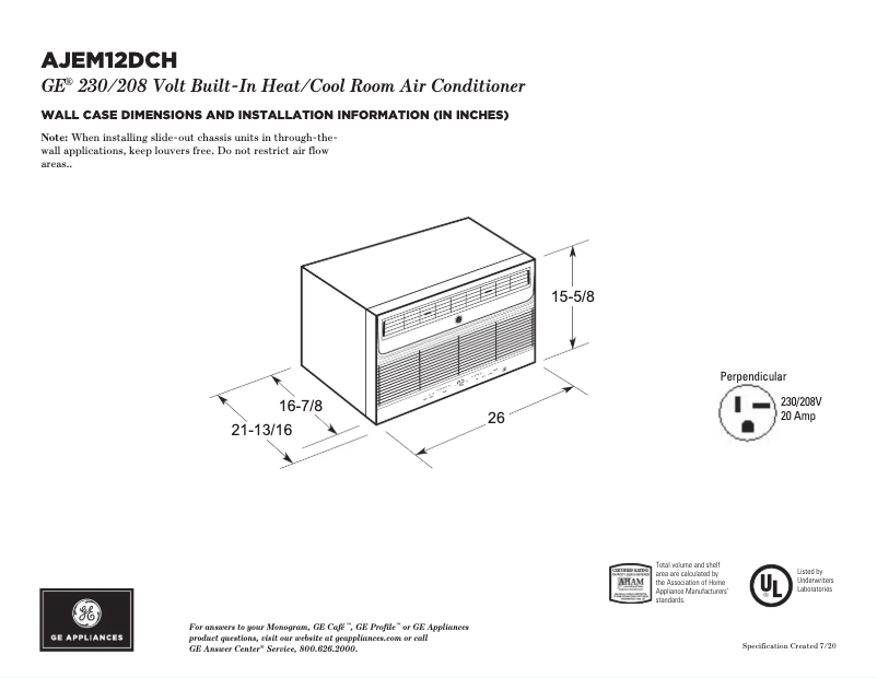 Página 1 del manual Ficha técnica GE AJEM12DCH
