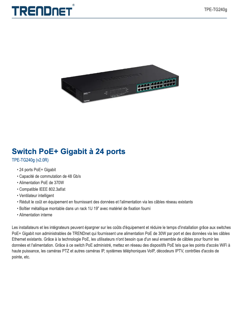 Image de la première page du manuel de l'appareil TPE-TG240g