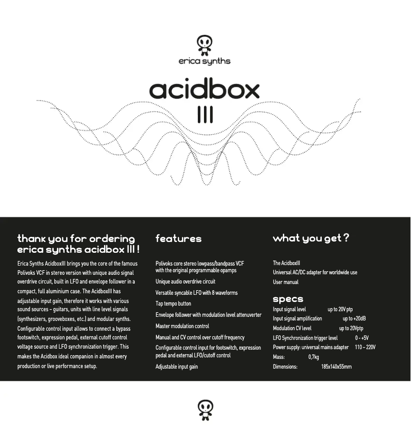 Page 1 de la notice Manuel utilisateur Erica Synths Acidbox III