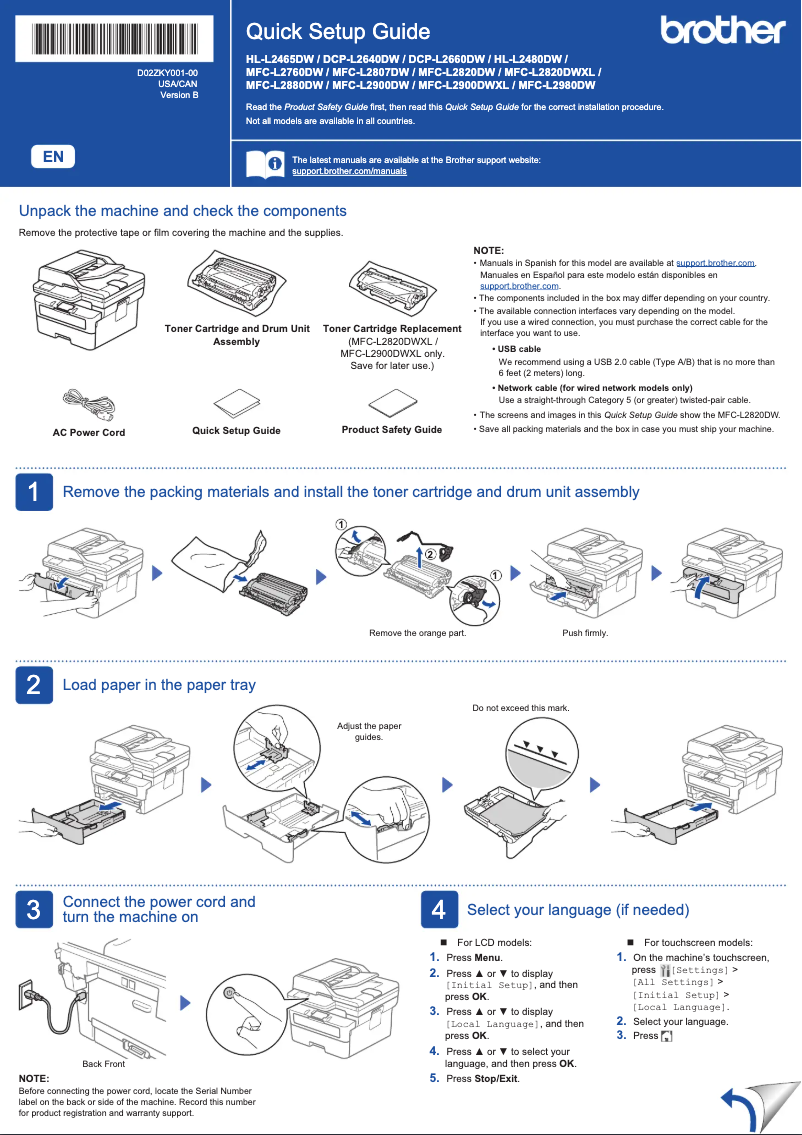 Page 1 de la notice Manuel utilisateur Brother MFC-L2760DW