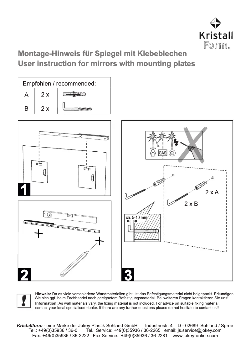 Page 1 de la notice Manuel utilisateur Kristall Form Domino