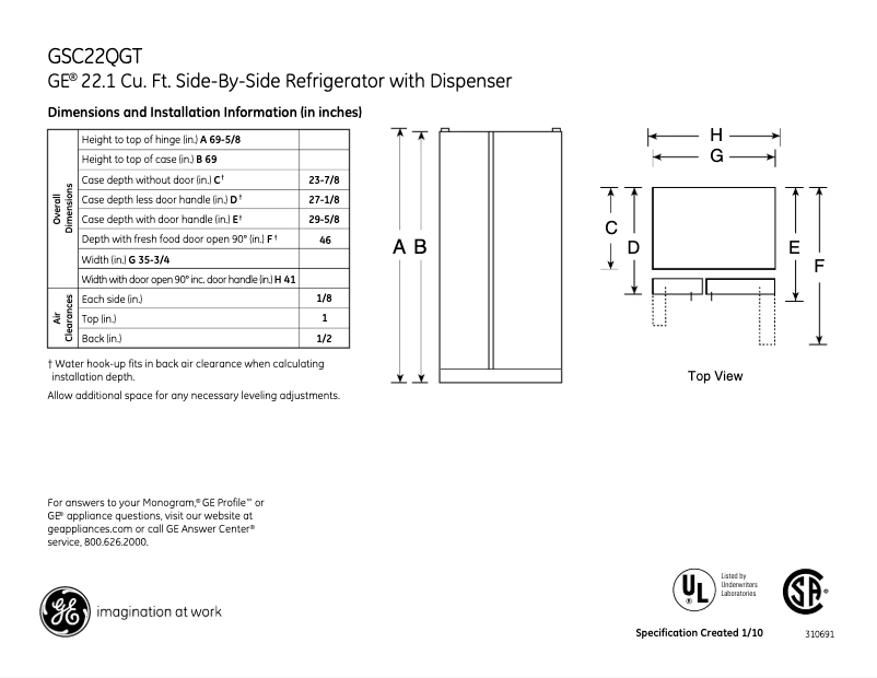 Image de la première page du manuel de l'appareil GSC22QGTWW