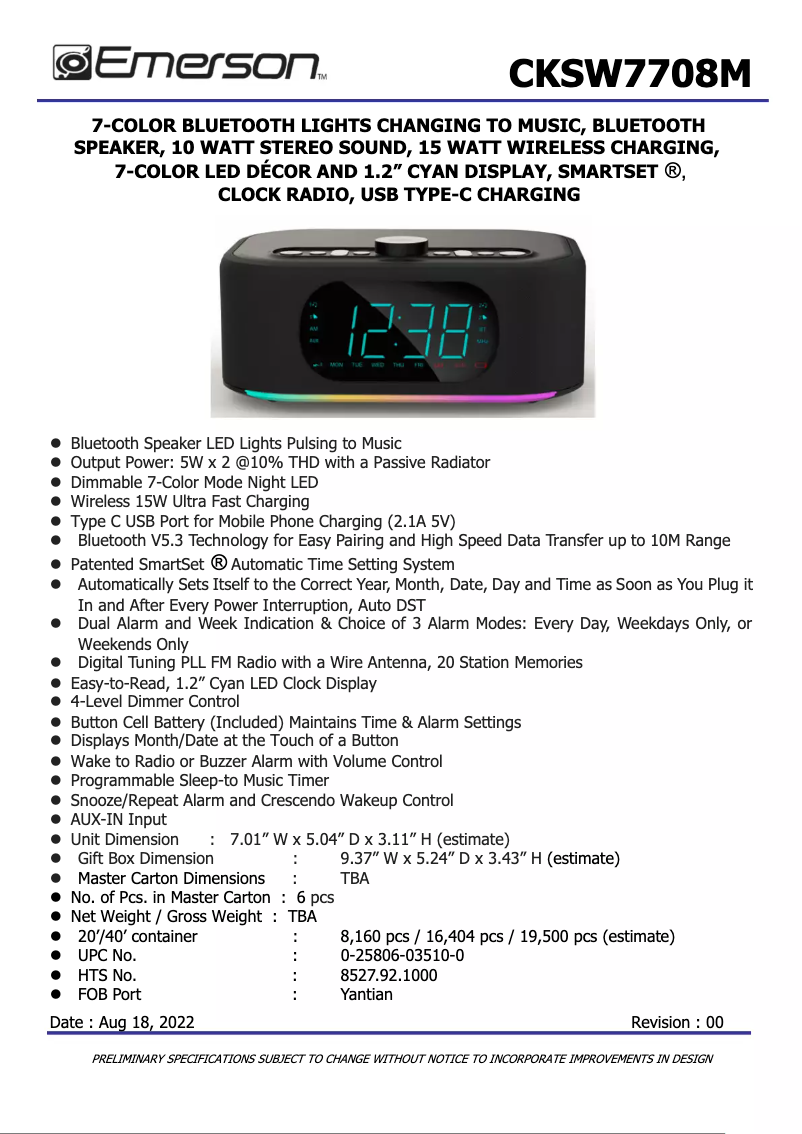 Page n°1 - Fiche technique Emerson CKSW7708M