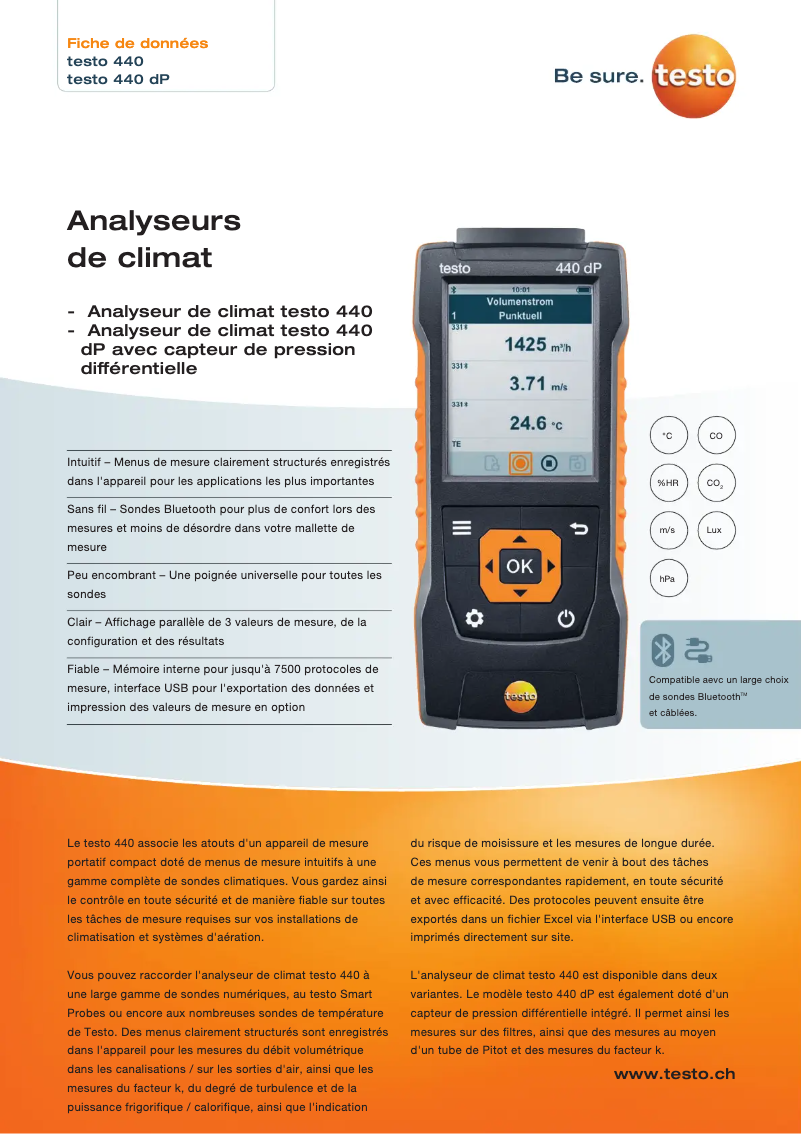 Page 1 de la notice Fiche technique Testo 440