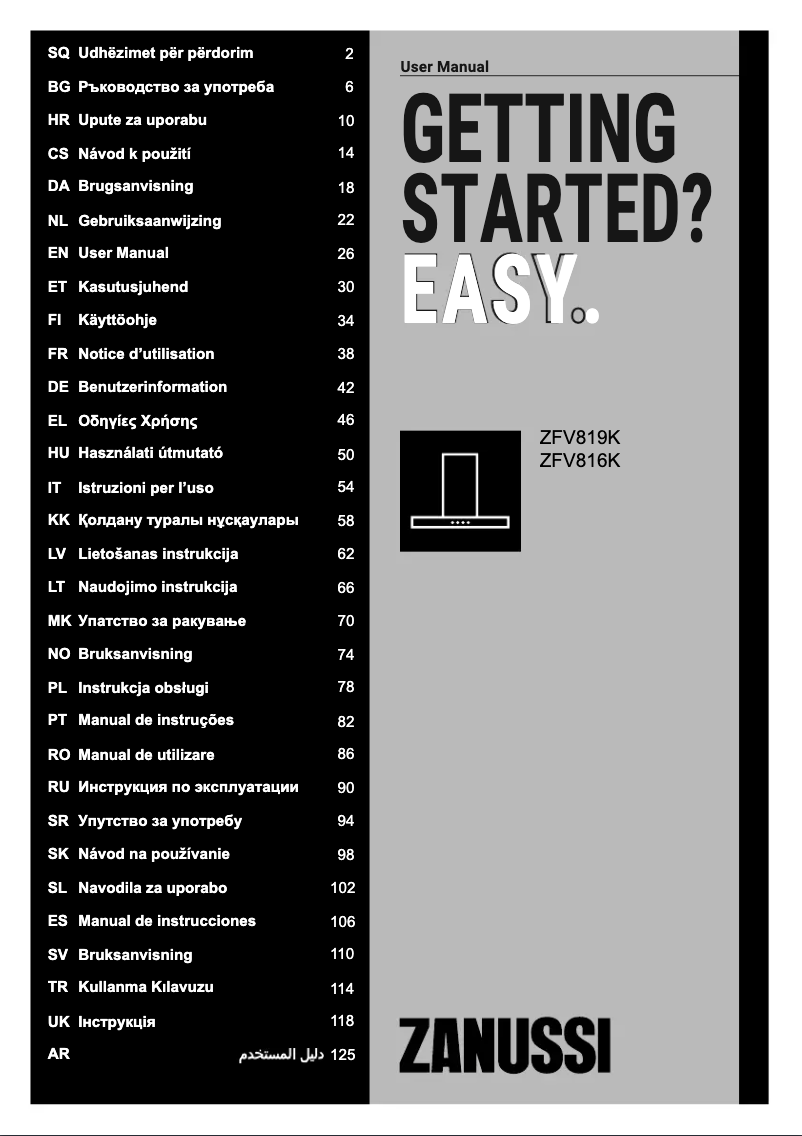 Page n°1 - Manuel utilisateur Zanussi ZFV819K
