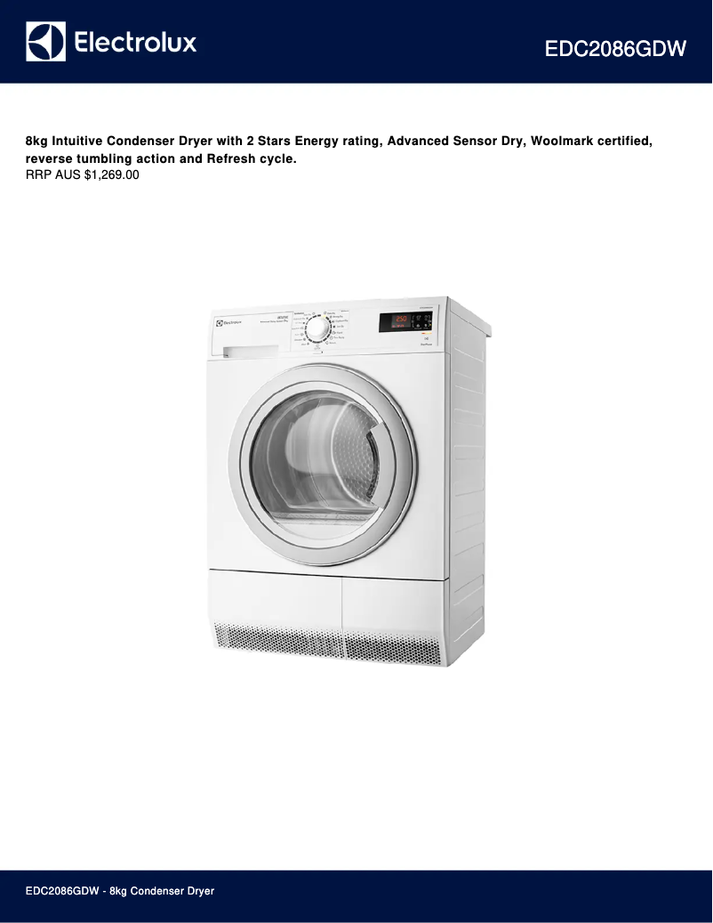 Page n°1 - Fiche technique Electrolux EDC2086GDW