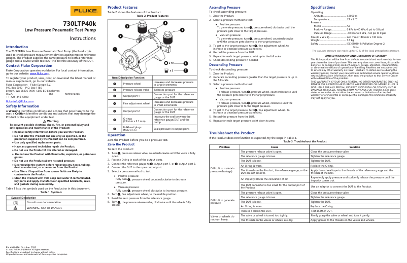 Page 1 de la notice Manuel utilisateur Fluke 730LTP40K