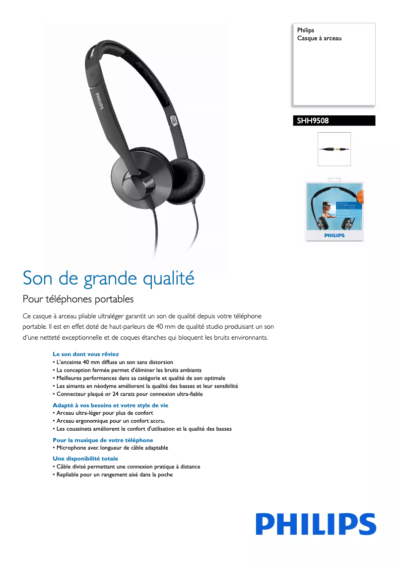 Page 1 de la notice Manuel utilisateur Philips SHH9508