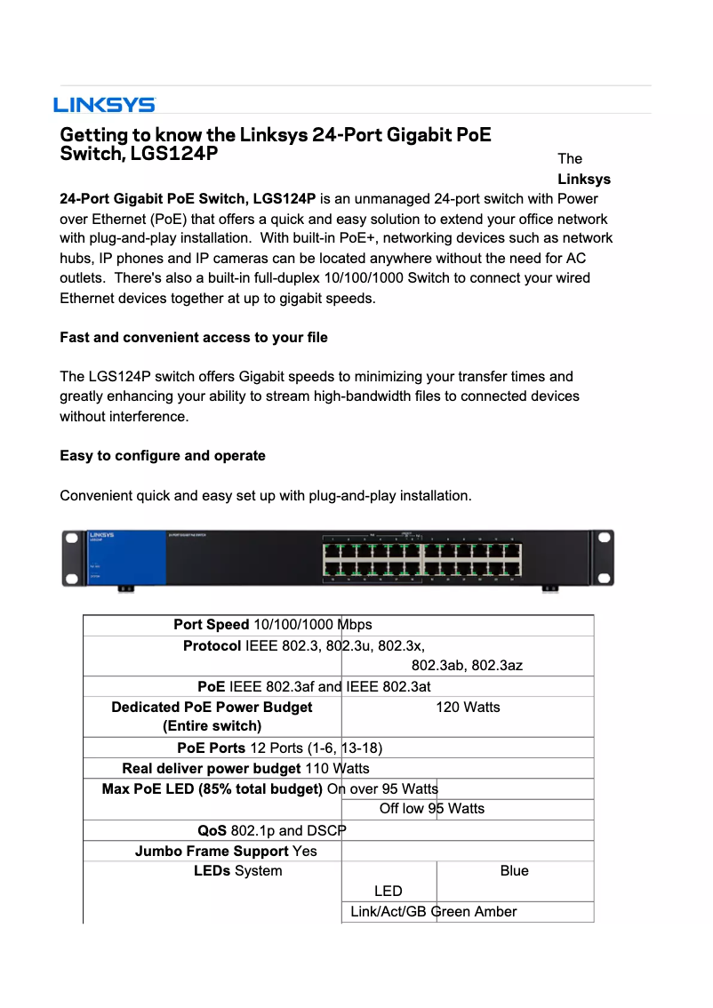 Page n°1 - Manuel utilisateur Linksys LGS124P
