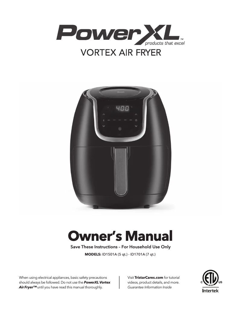 Image de la première page du manuel de l'appareil Vortex Air Fryer ID1701A