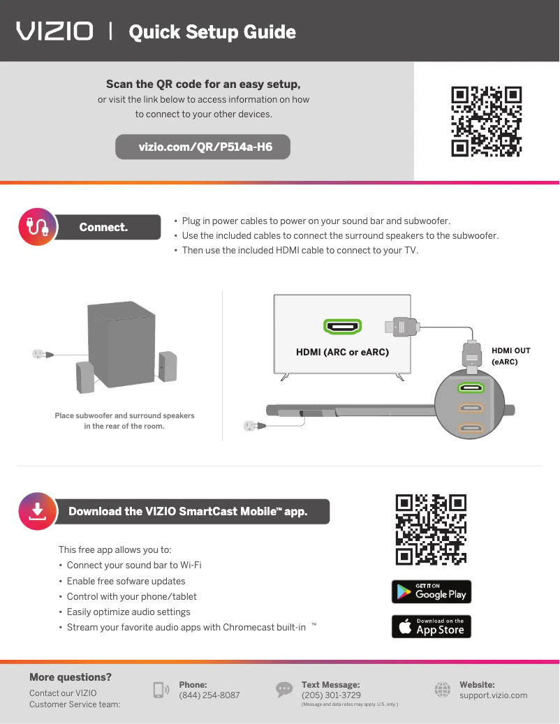 Page 1 de la notice Guide de démarrage rapide VIZIO P514A-H6