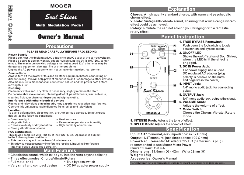 Page n°1 - Manuel utilisateur Mooer Soul Shiver