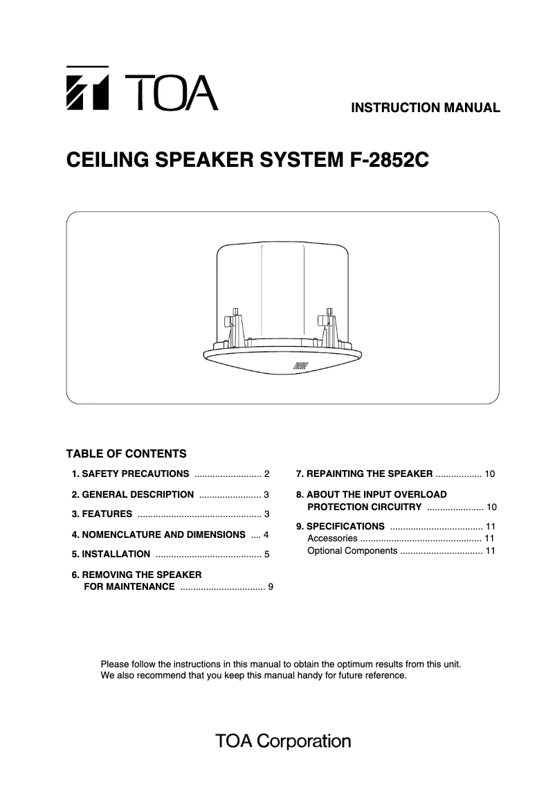 Image de la première page du manuel de l'appareil F-2852C