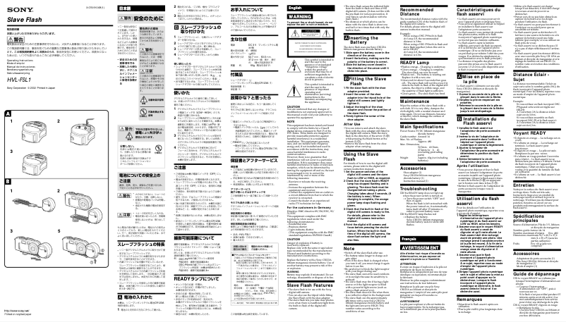 Page 1 de la notice Manuel utilisateur Sony HVL-FSL1