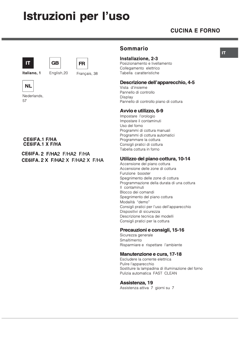 Page n°1 - Manuel utilisateur Hotpoint Ariston CE6IFA.2 X F /HA