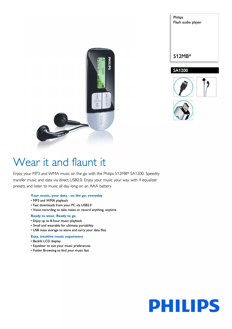 Page 1 de la notice Brochure Philips SA1200