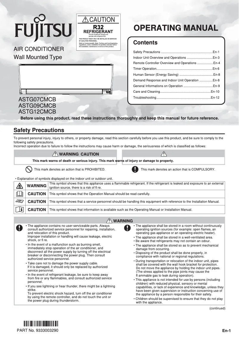 Page 1 de la notice Manuel utilisateur Fujitsu Lifestyle ASTG12CMCB