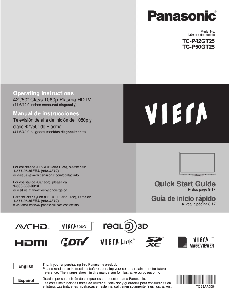 Page 1 de la notice Manuel utilisateur Panasonic Viera TC-P42GT25