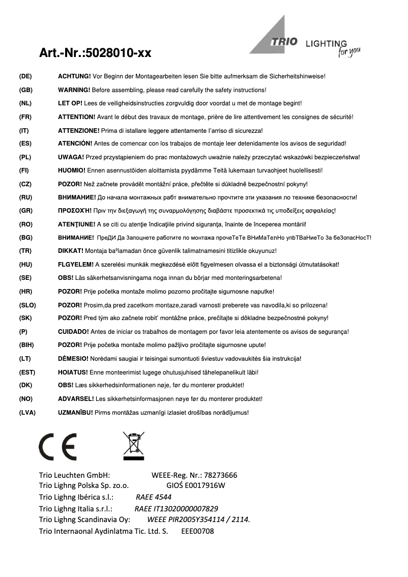 Page 1 de la notice Manuel utilisateur Trio Lighting Flexo 5028010-47