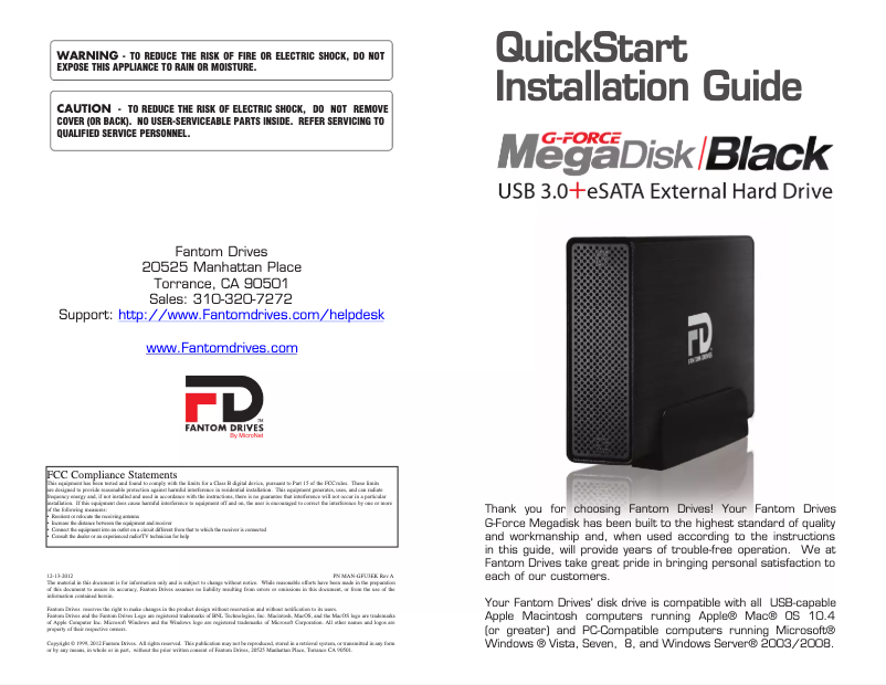 Page n°1 - Manuel utilisateur Fantom Drives MegaDisck Black