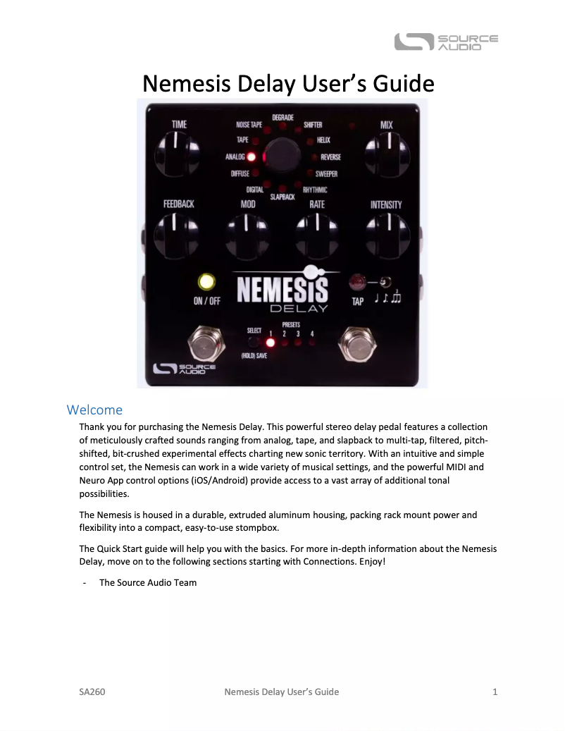 Image de la première page du manuel de l'appareil Nemesis Delay