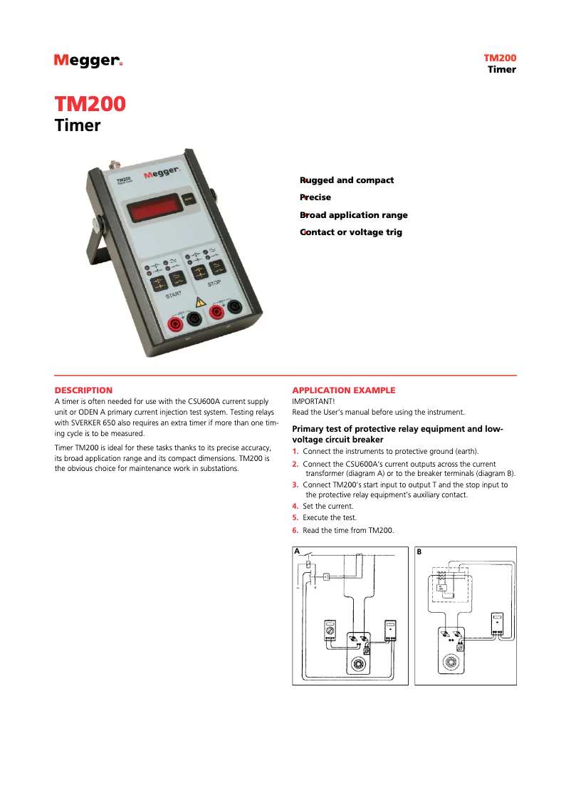 Page 1 de la notice Fiche technique Megger TM200