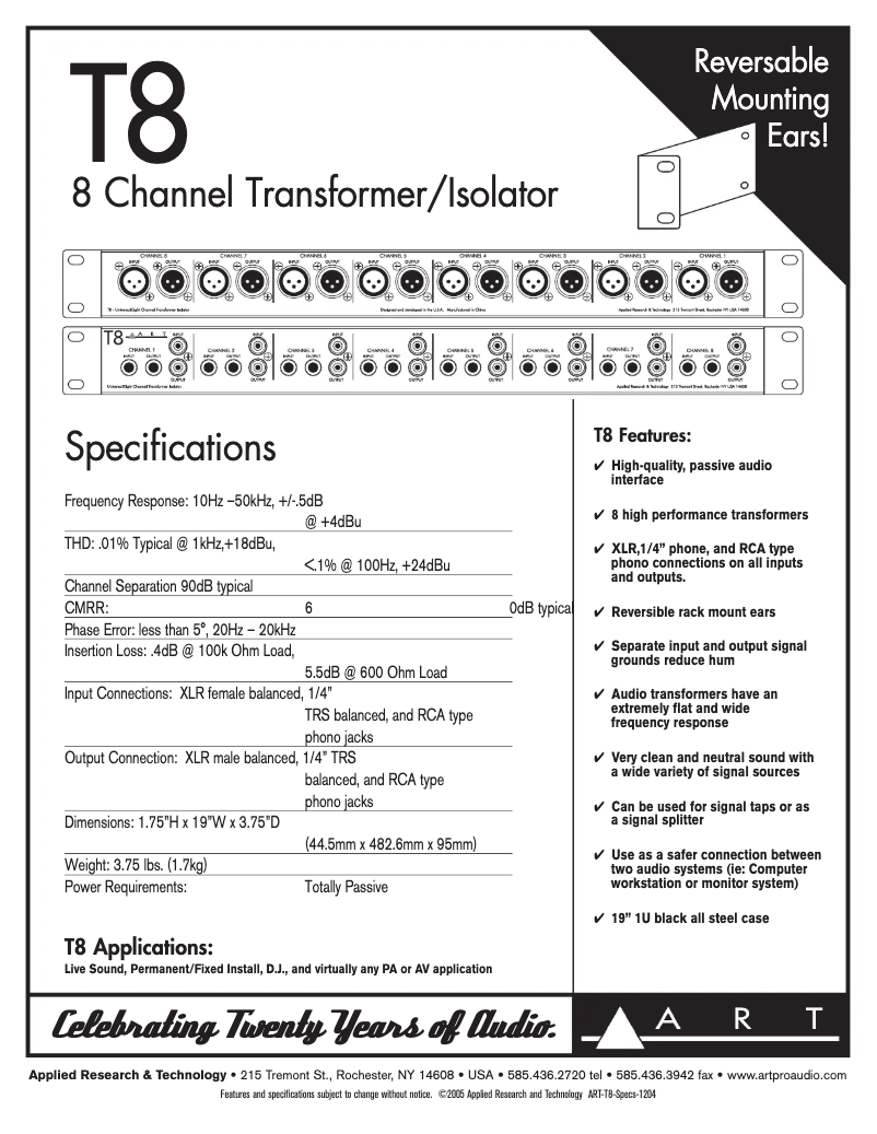 Image de la première page du manuel de l'appareil ART T8