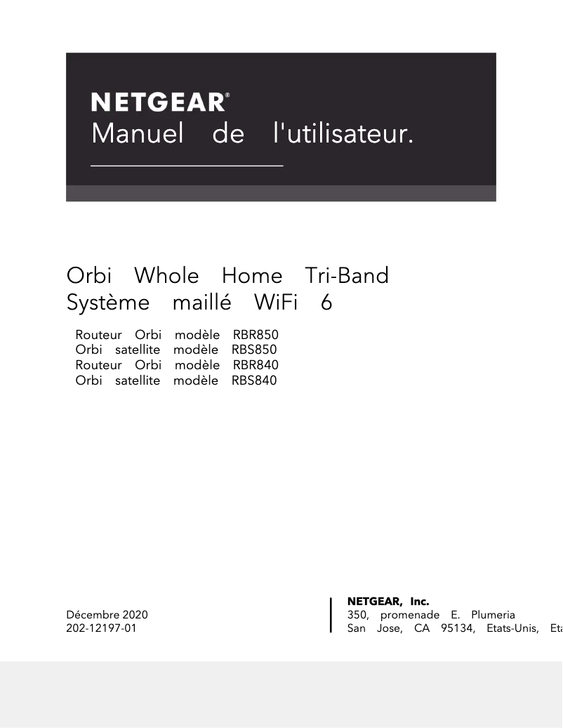 Page 1 de la notice Manuel utilisateur Netgear Orbi RBK852