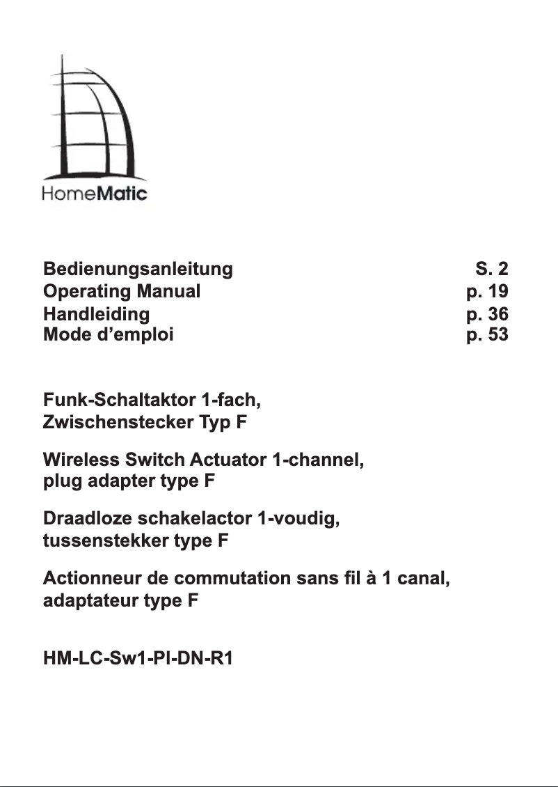 Page n°1 - Manuel utilisateur Homematic IP HM-LC-Sw1-Pl-DN-R1