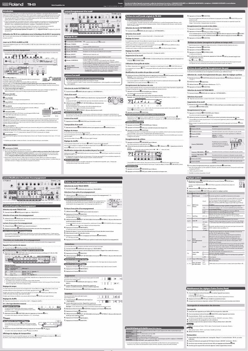 Image de la première page du manuel de l'appareil TB-03