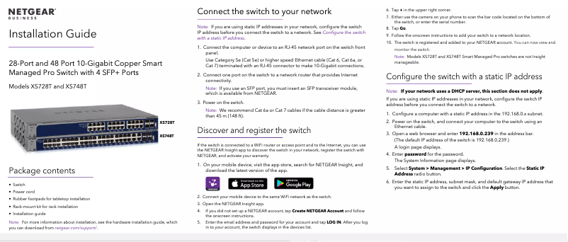 Page n°1 - Guide d'installation Netgear XS748T