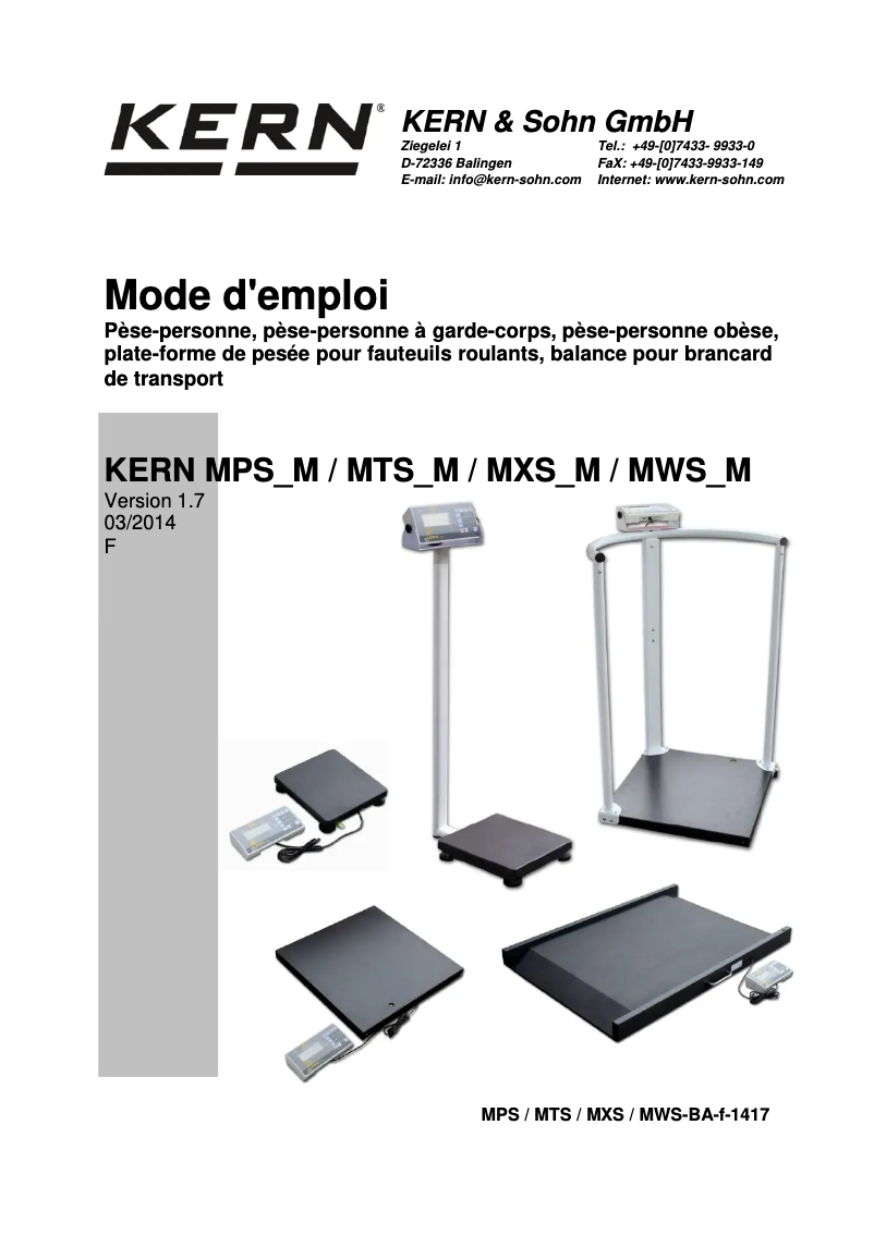Page 1 de la notice Manuel utilisateur Kern MPS 200K100M