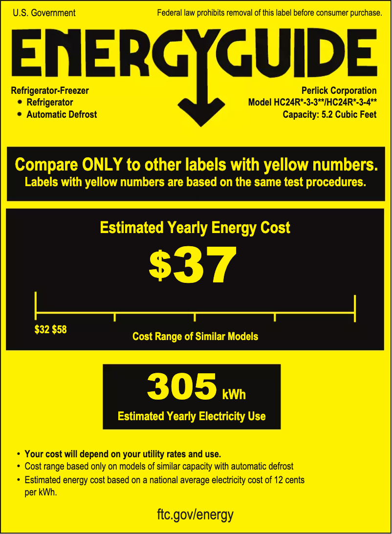 Page 1 de la notice Label énergétique Perlick HC24RB-3-3R