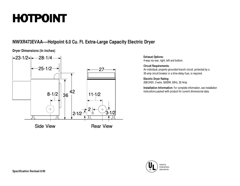 Page 1 de la notice Fiche technique Hotpoint NWXR473EVAA