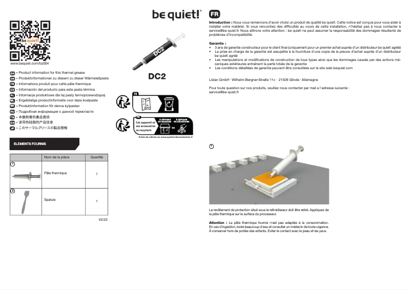 Page 1 de la notice Manuel utilisateur Be Quiet! DC2
