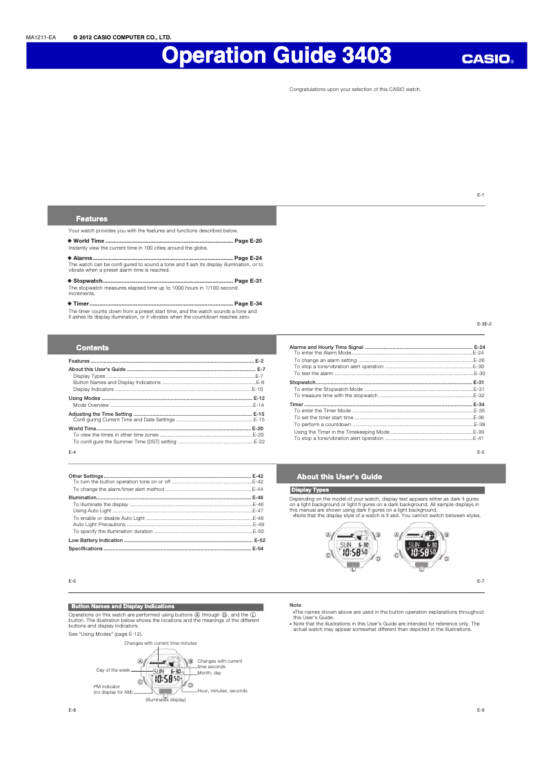 Page 1 de la notice Manuel utilisateur Casio G-Shock GD350
