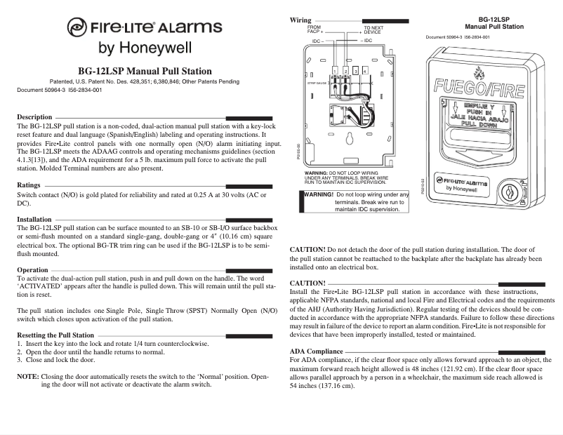 Page n°1 - Manuel utilisateur Honeywell Fire-Lite BG-12LSP