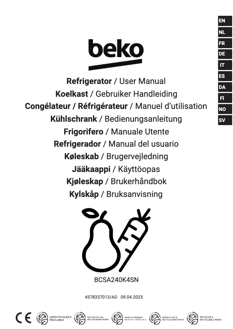 Image de la première page du manuel de l'appareil BCSA240K4SN