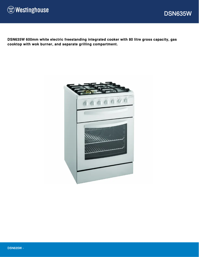 Page n°1 - Manuel utilisateur Westinghouse DSN635W