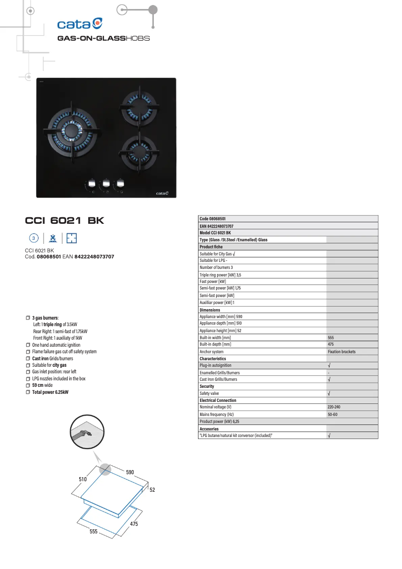 Page 1 de la notice Fiche technique CATA CCI 6021 BK