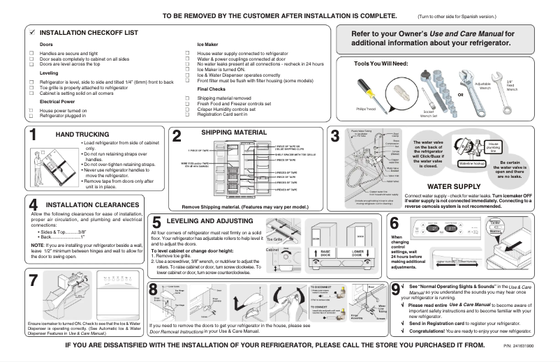 Page n°1 - Guide d'installation Frigidaire GLHS67EEPW